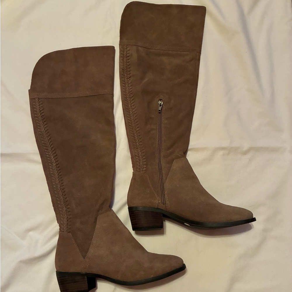 Vince Camuto Leather Boho Riding Boots Taupe Knee High 7.5 - Picture 6 of 8